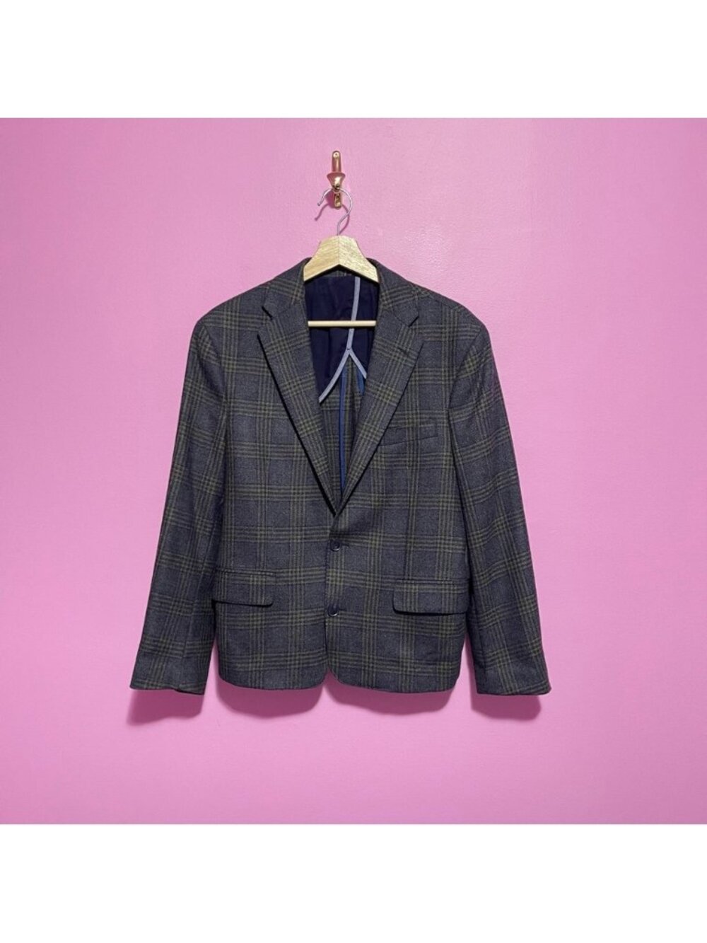 Cole Haan Grand OS Dark Grey Plaid Wool Blazer Jacket Men’s 40S - Picture 2 of 10